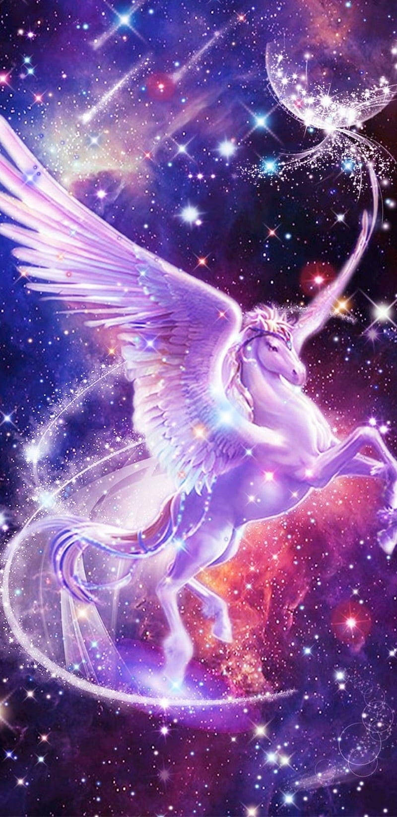 Magical Unicorn In Purple Galaxy Iphone Wallpaper