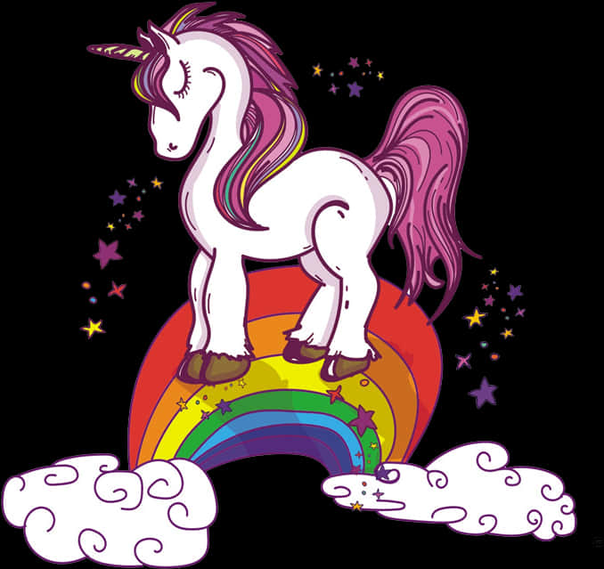 Magical Unicorn On Rainbow PNG