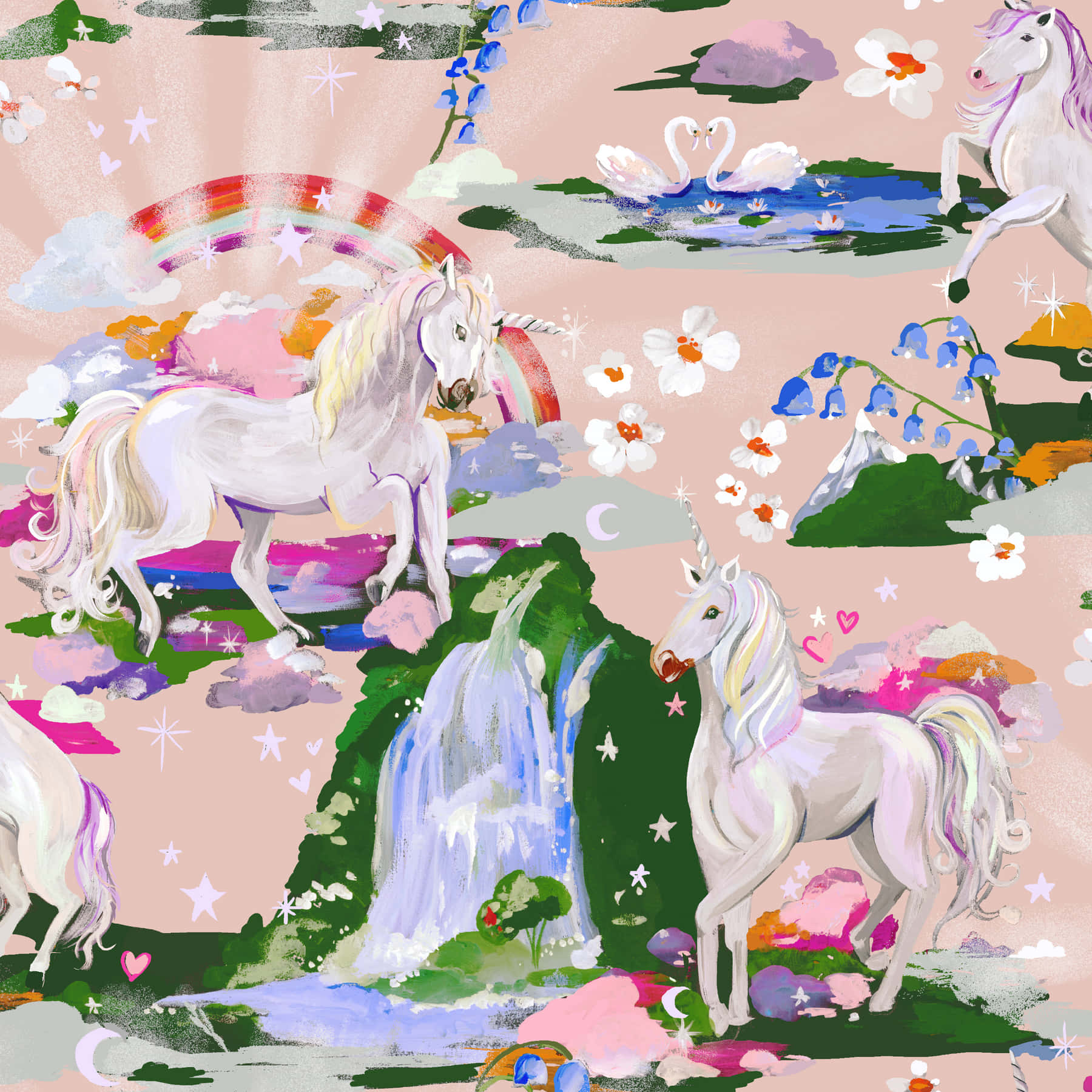 Unicorns In The Forest Fabric By Sassy_sassy On Spoonflower - Custom Fabric Wallpaper