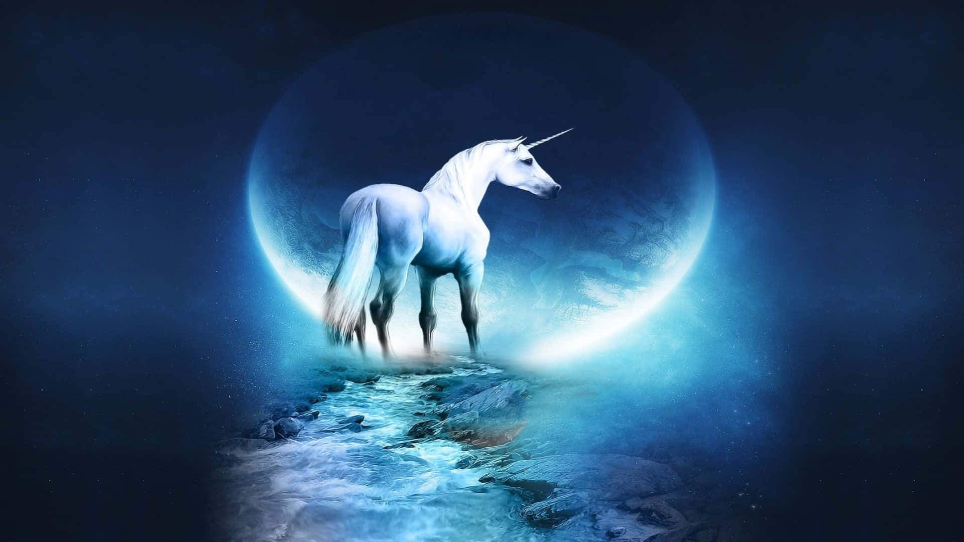 Magical Unicorn Moon Reflection Wallpaper
