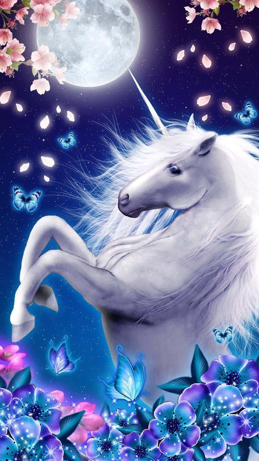 Magical Unicorn Moon Floers Wallpaper