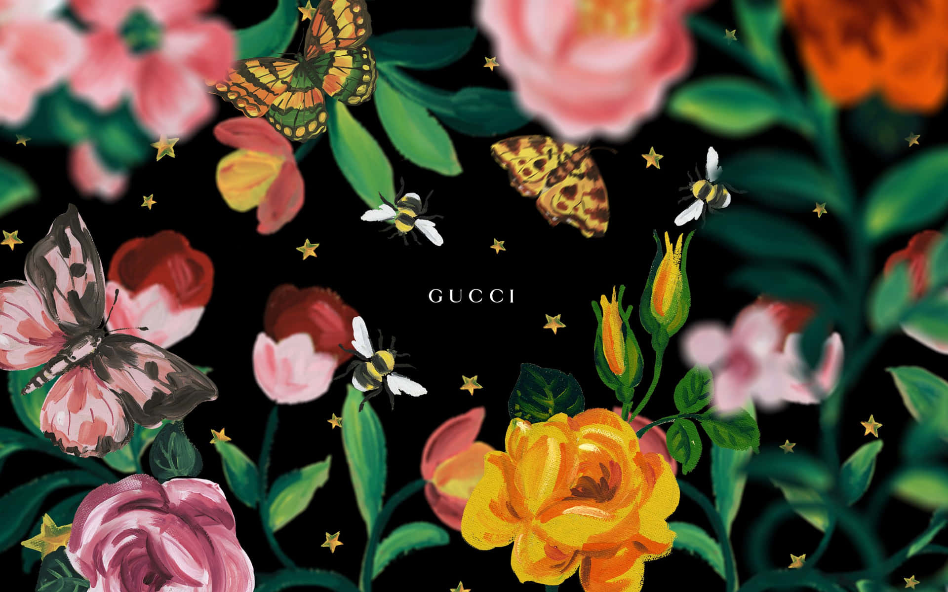 Magnifikablommor Och Fjärilar Gucci-bakgrund.