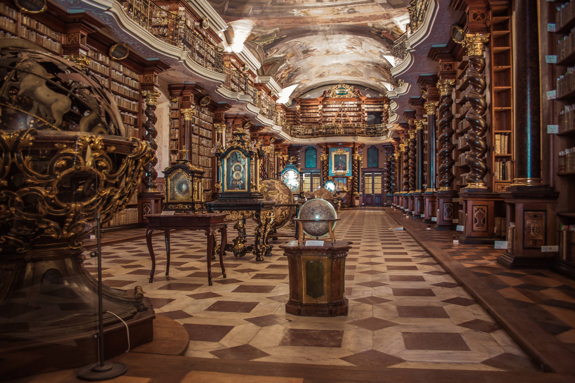 Magnificent Library With Beautiful Ceiling Wallpaper