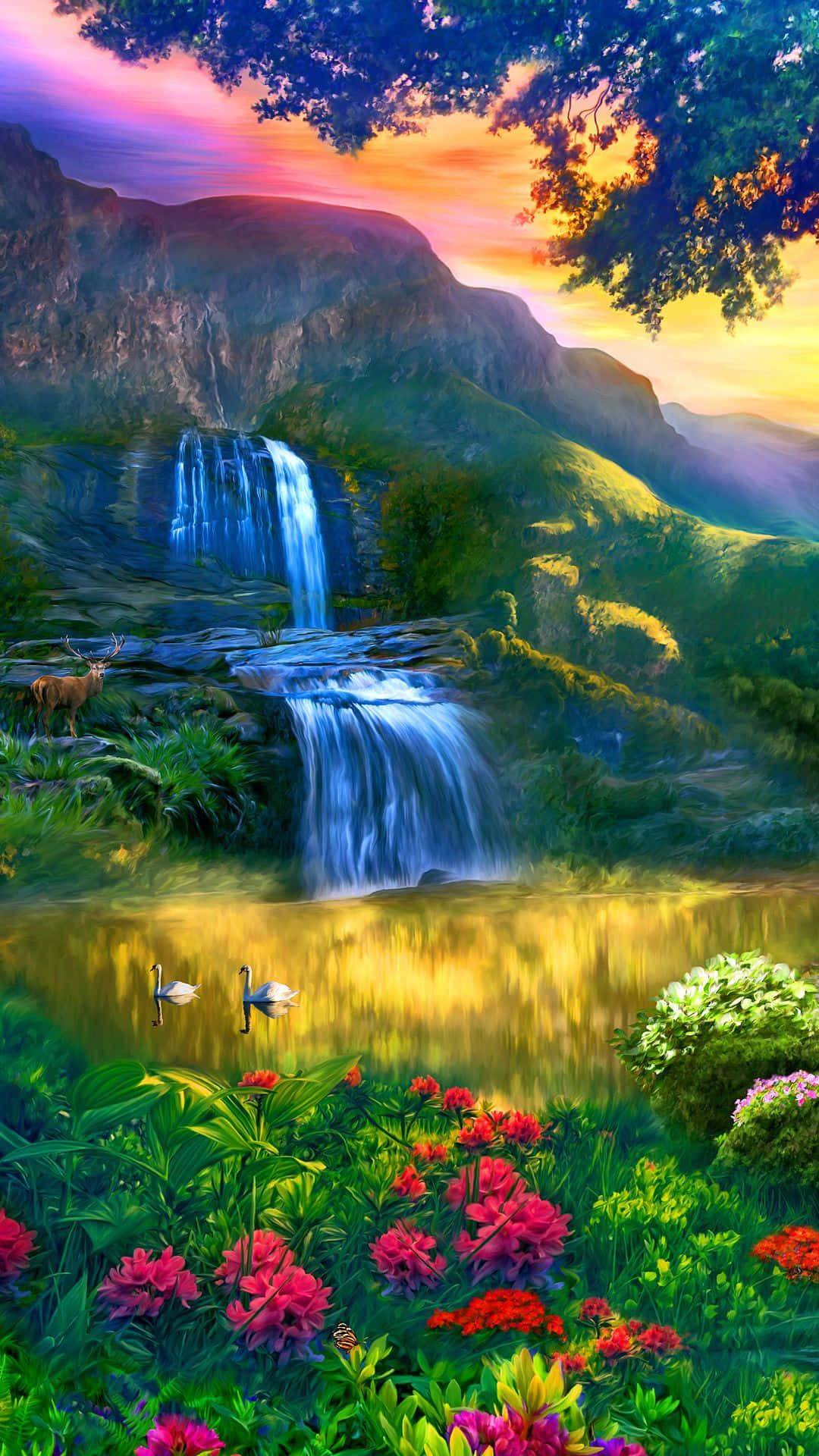 Magnificent Waterfall 3d Art Wallpaper