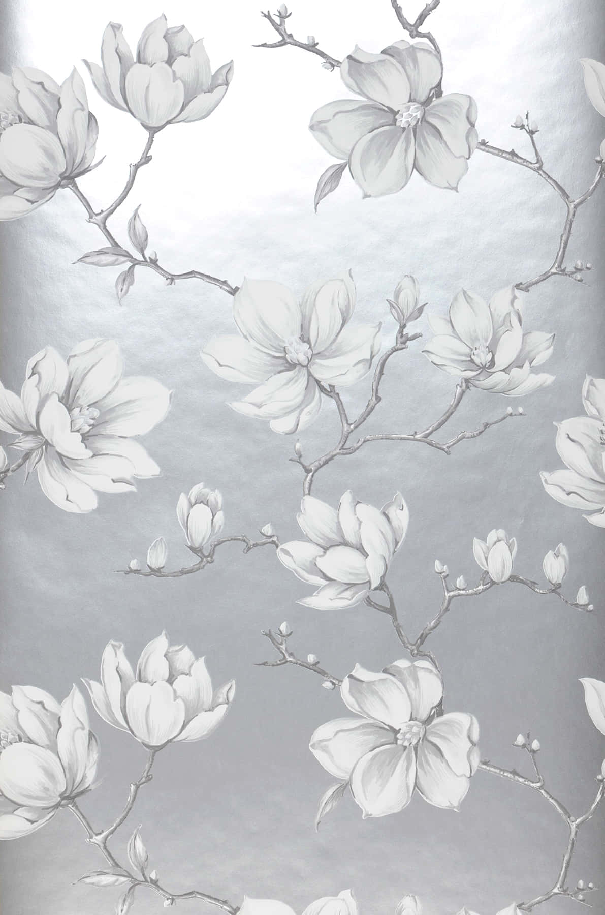 Magnolia Flower Silver Color Design Wallpaper
