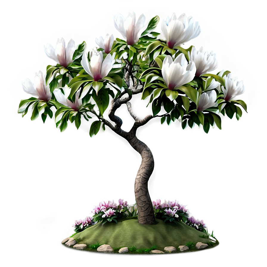 Magnolia Tree Garden Scene Png Cen PNG