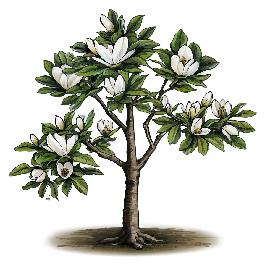 Magnolia Tree Line Drawing Png Aaj33 PNG