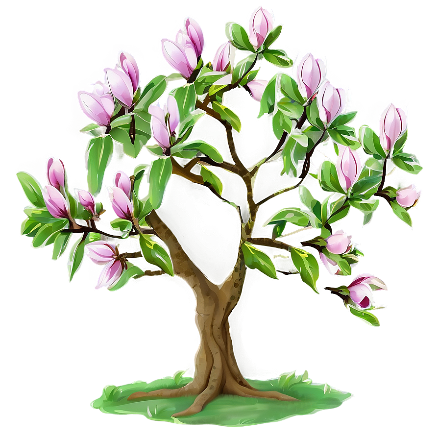 Magnolia Tree With Birds Png Hnd67 PNG