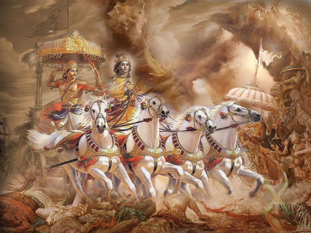 Mahabharatkrishna Kaotisk Målning Wallpaper