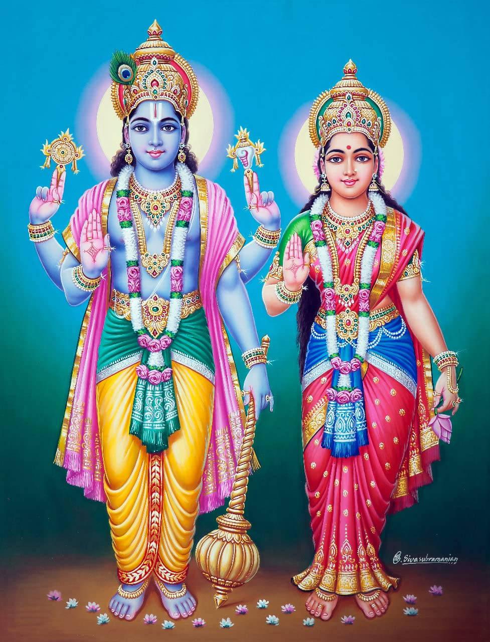 Download Mahalakshmi And Vishnu Wallpaper | Wallpapers.com