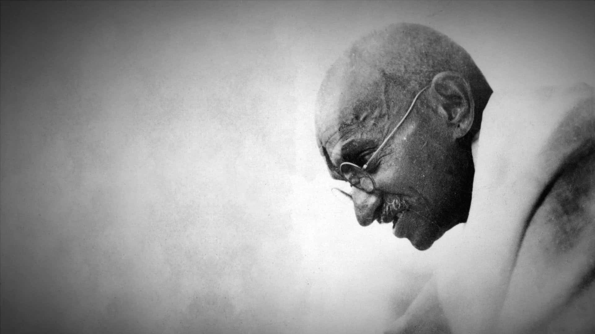 A portrait of Mahatma Gandhi: Non-Violent, Steadfast and Compassionate.