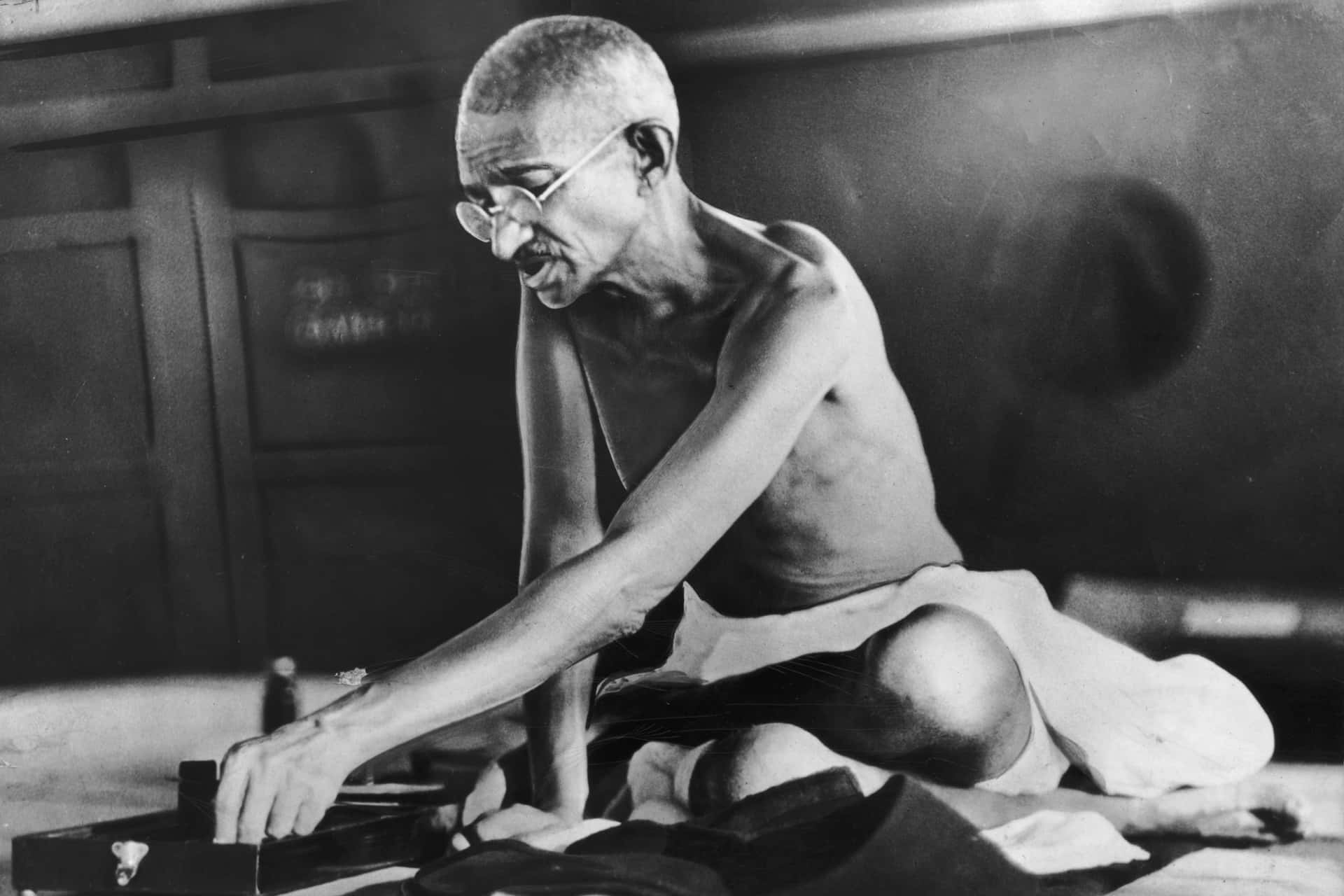 Mahatma Gandhi, leader of India's nonviolent resistance against British colonialism