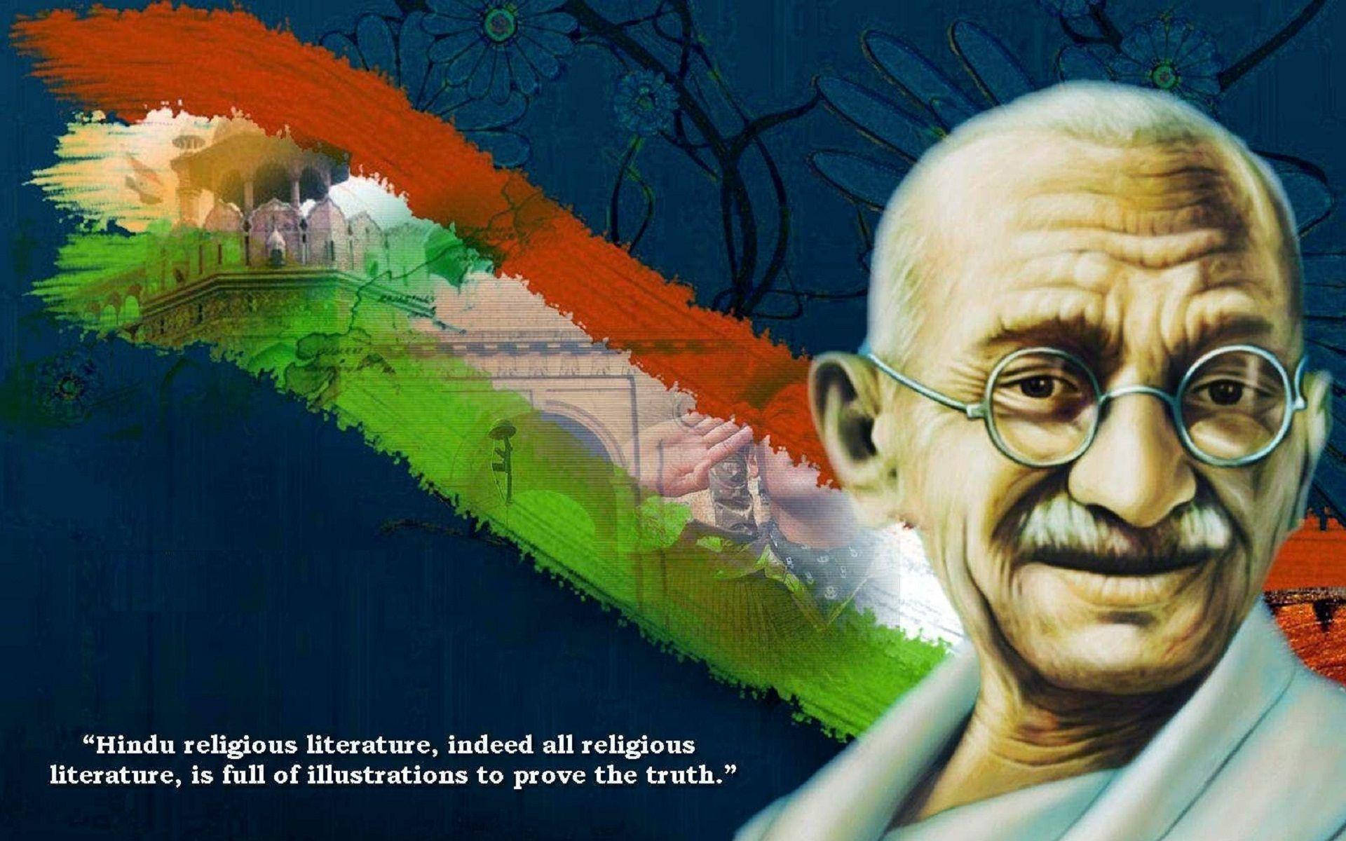 Mahatma Gandhi Colourful Portrait Wallpaper