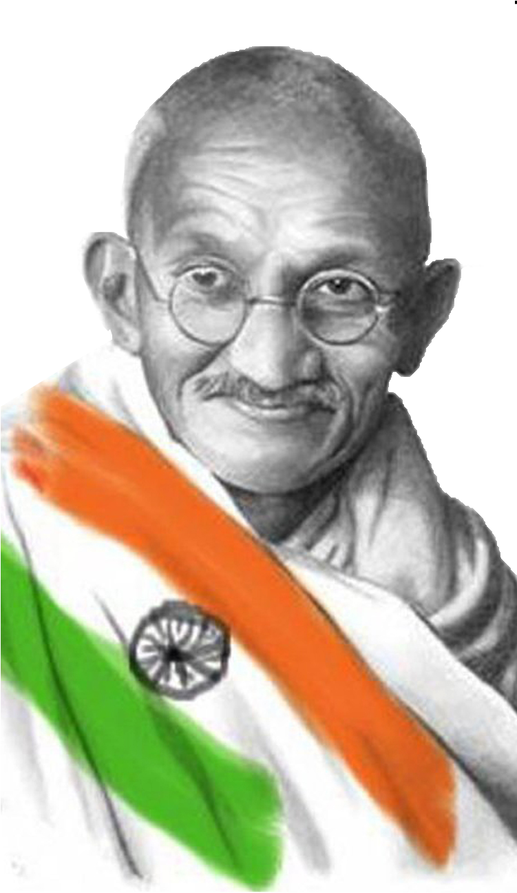 Mahatma Gandhi Portraitwith Indian Flag PNG