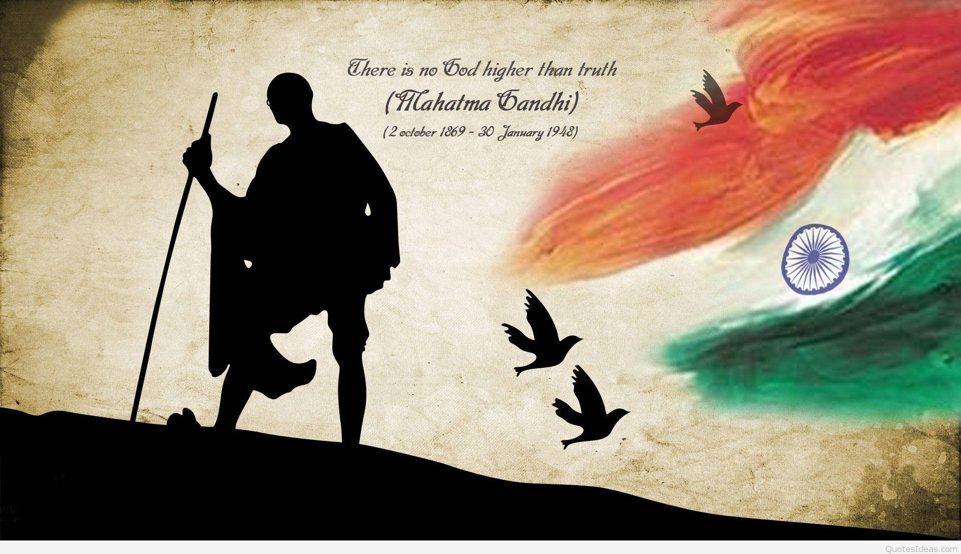 Mahatma Gandhi With Indian Flag Quote