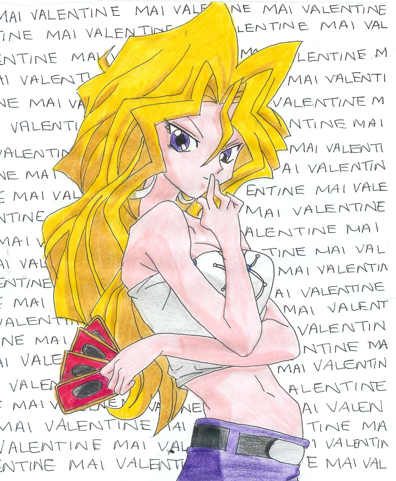 Mai Valentine striking a confident pose in her duelist attire Wallpaper