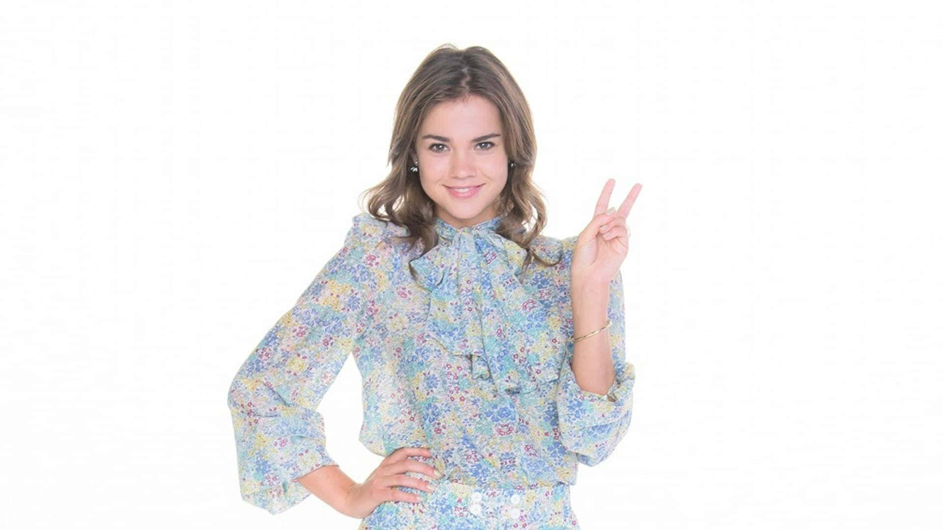 Maia Mitchell Peace Sign Pose Wallpaper
