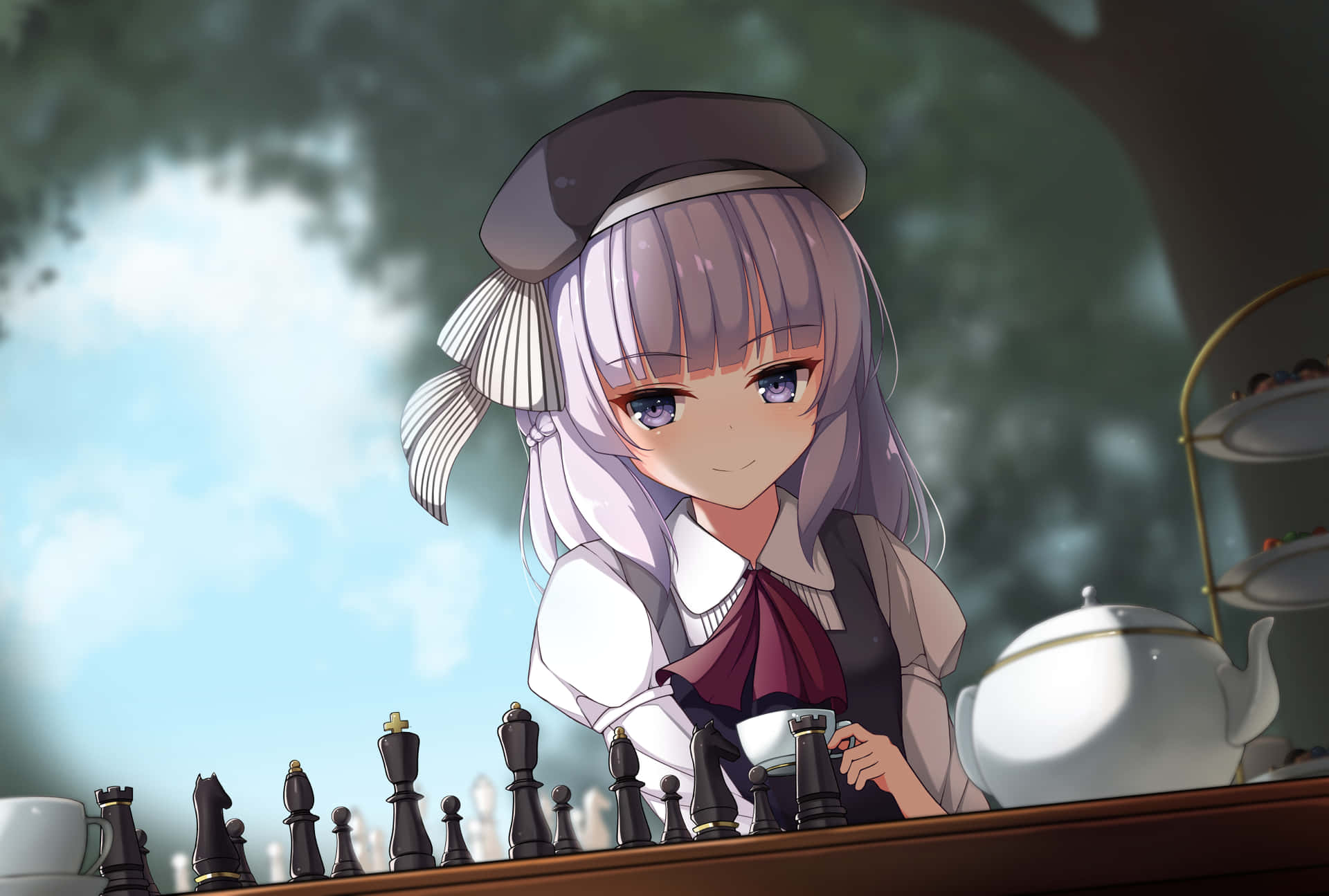 Maid With Chessand Tea Set Wallpaper