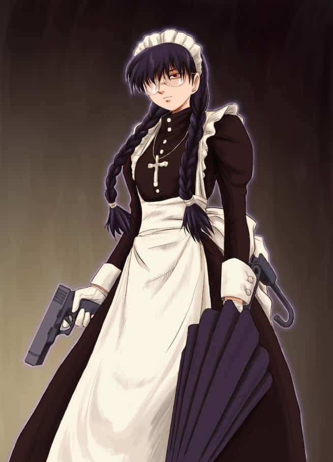 Personnage Anime Femme De Ménage Avec Pistolet Fond d'écran