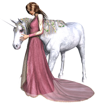 Maiden_with_ White_ Unicorn PNG