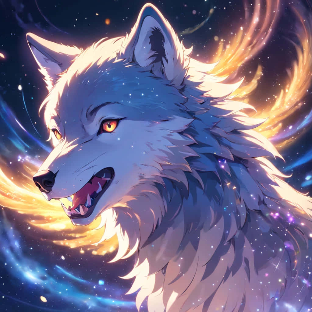 Majestic Anime Wolf Galaxy Background Wallpaper