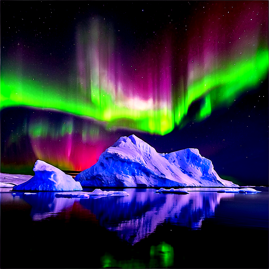 Majestic Aurora Over Icebergs Png Lth31 PNG