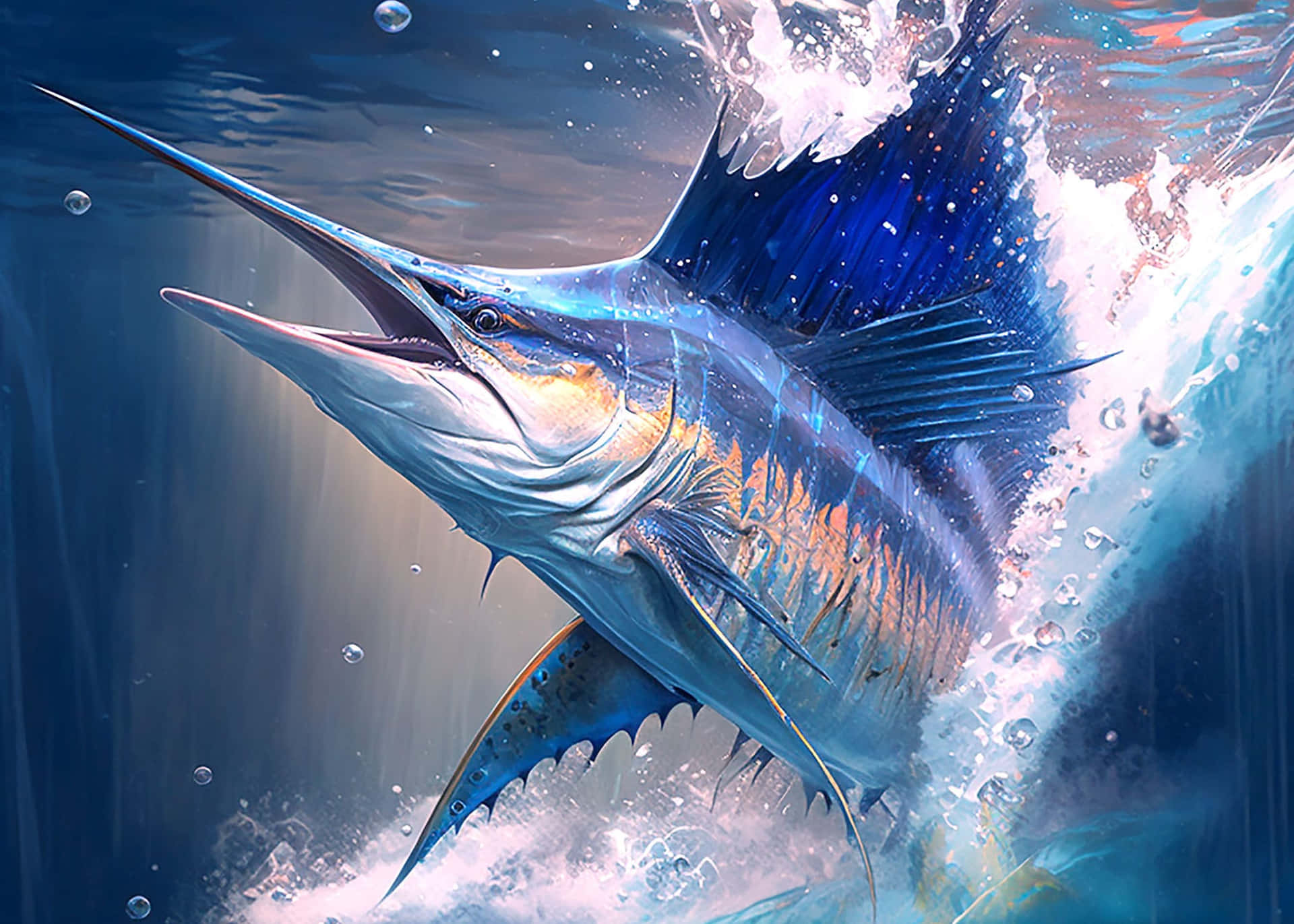 Majestic Blue Marlin Leaping Wallpaper