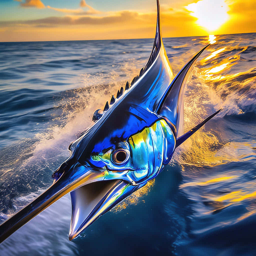 Majestic Blue Marlin Sunset Wallpaper