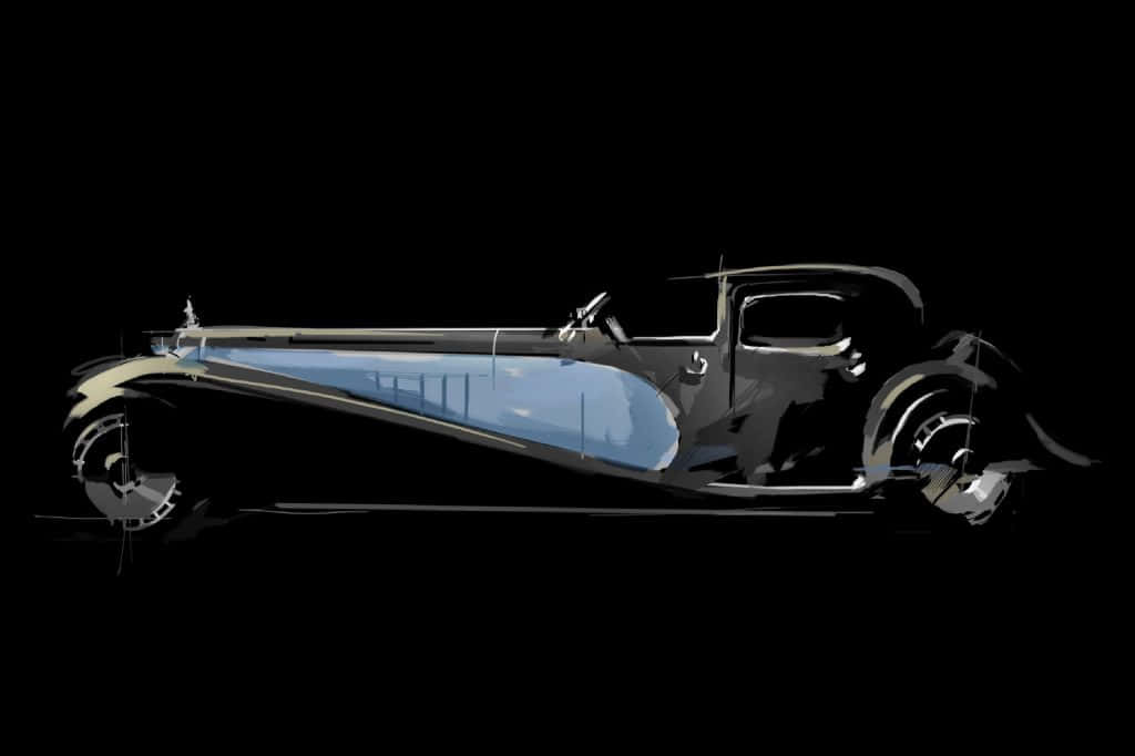 Majestic Bugatti Type 41 Royale In Classic Black Wallpaper