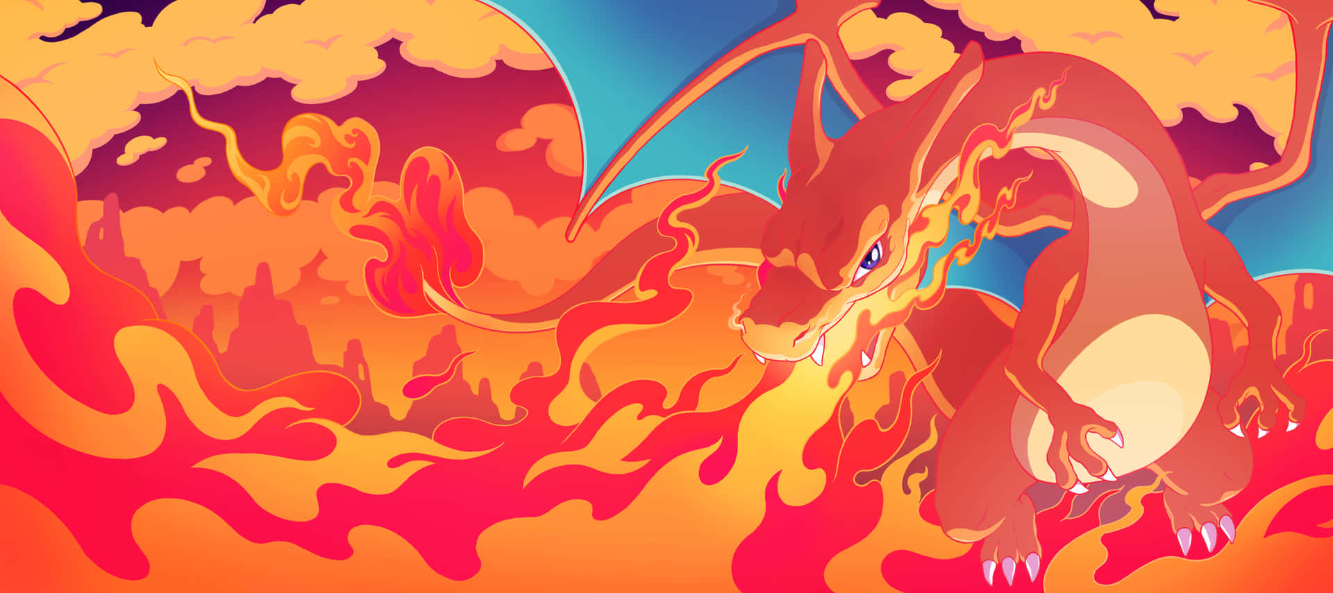Majestic Charizard Breathes Fire In The Night Sky