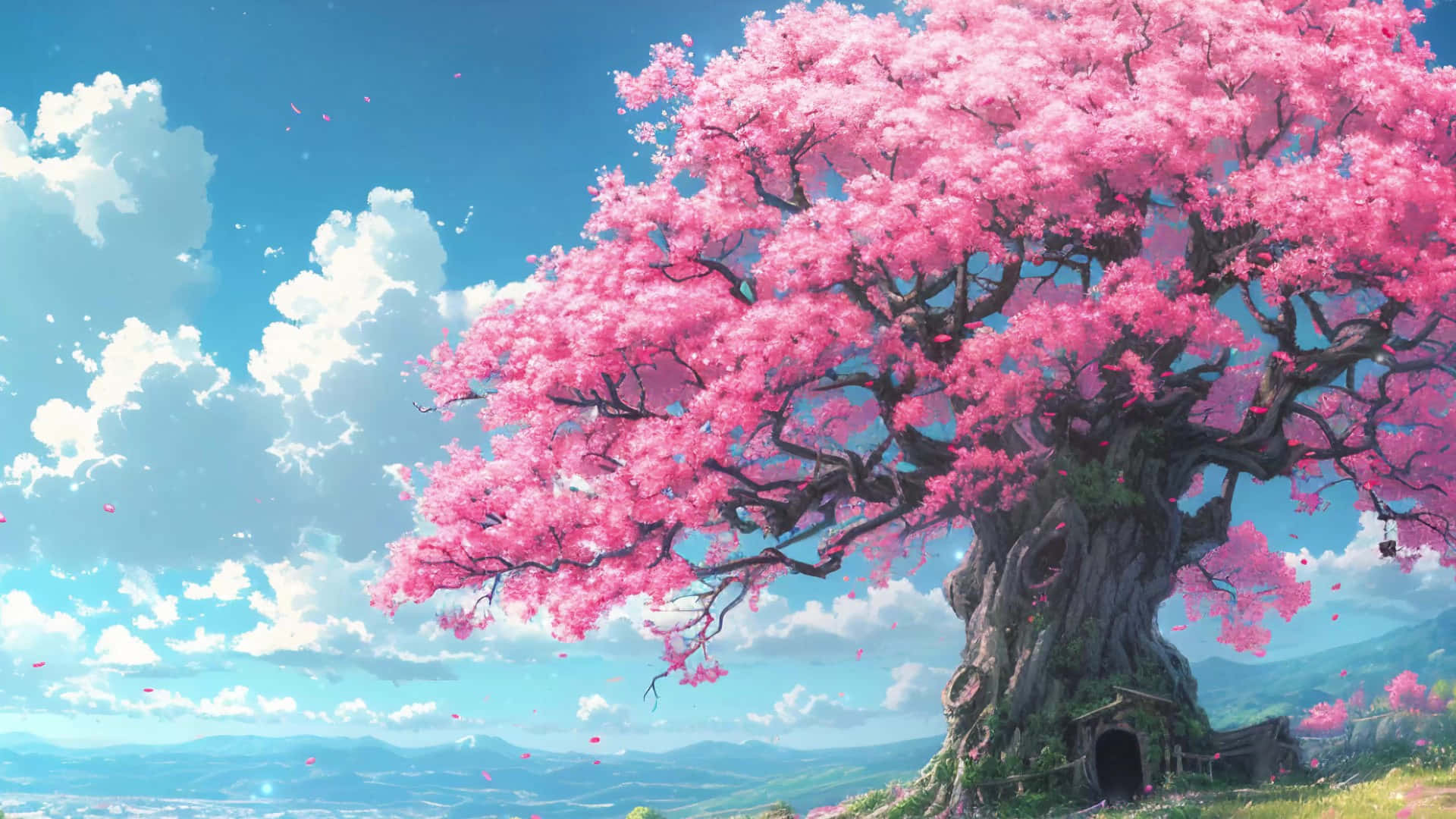 Majestic Cherry Blossom Tree Anime Scenery Wallpaper