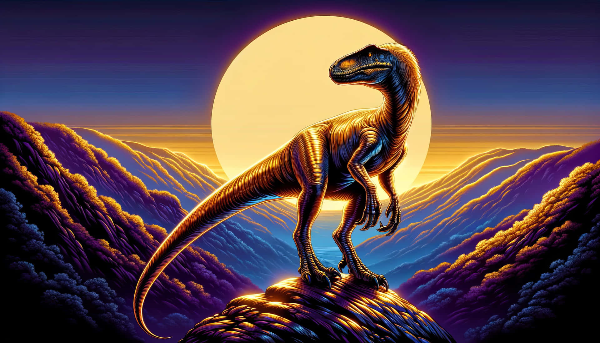 Majestic Dinosaur Moonrise Wallpaper