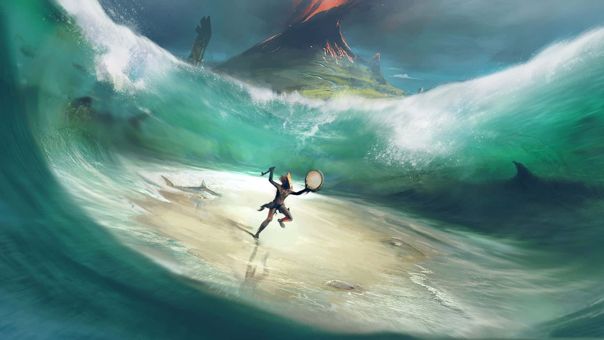 "majestic Display Of Nature's Fury: A Tsunami Wave" Wallpaper