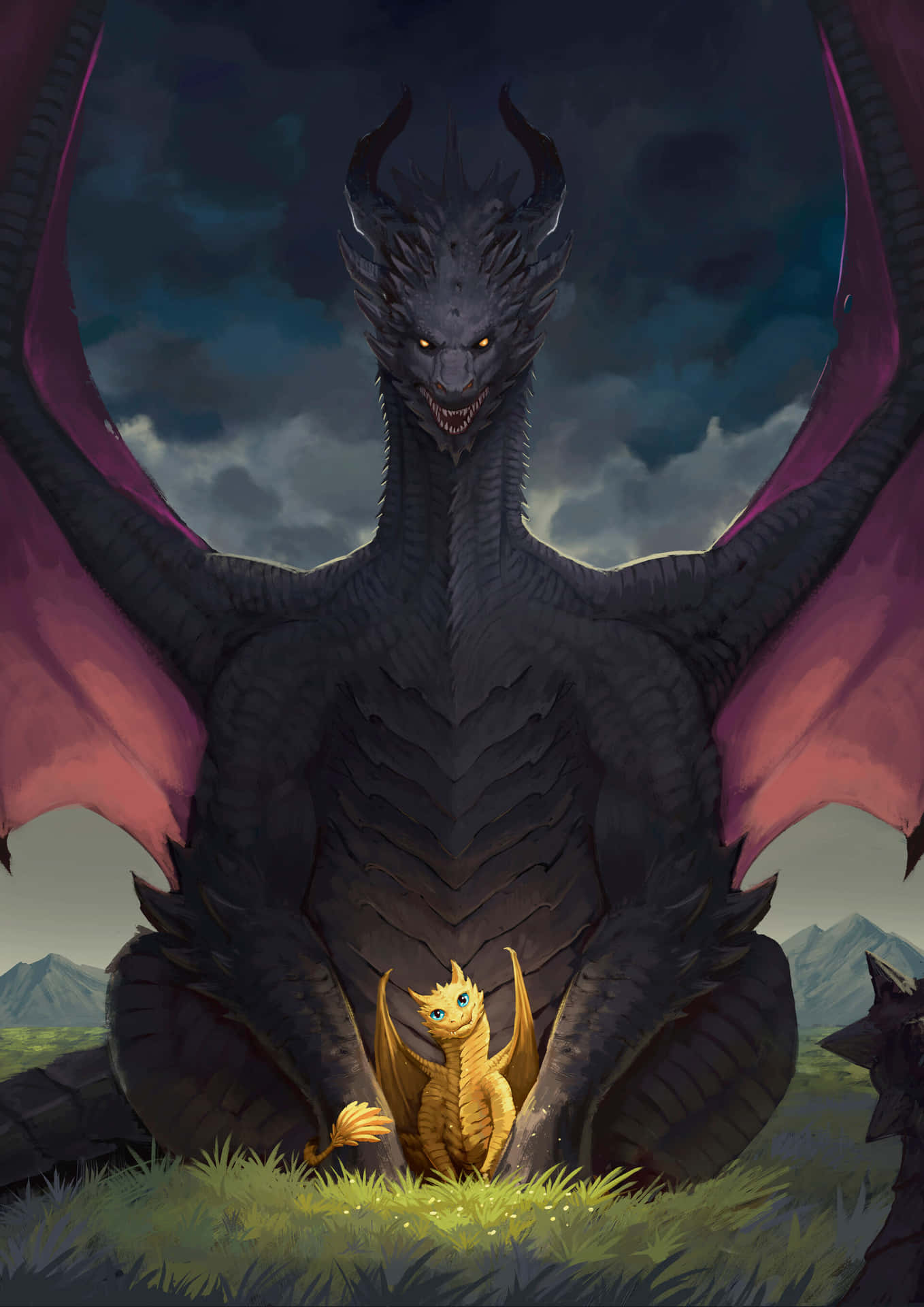 Majestic_ Dragon_and_ Hatchling Wallpaper