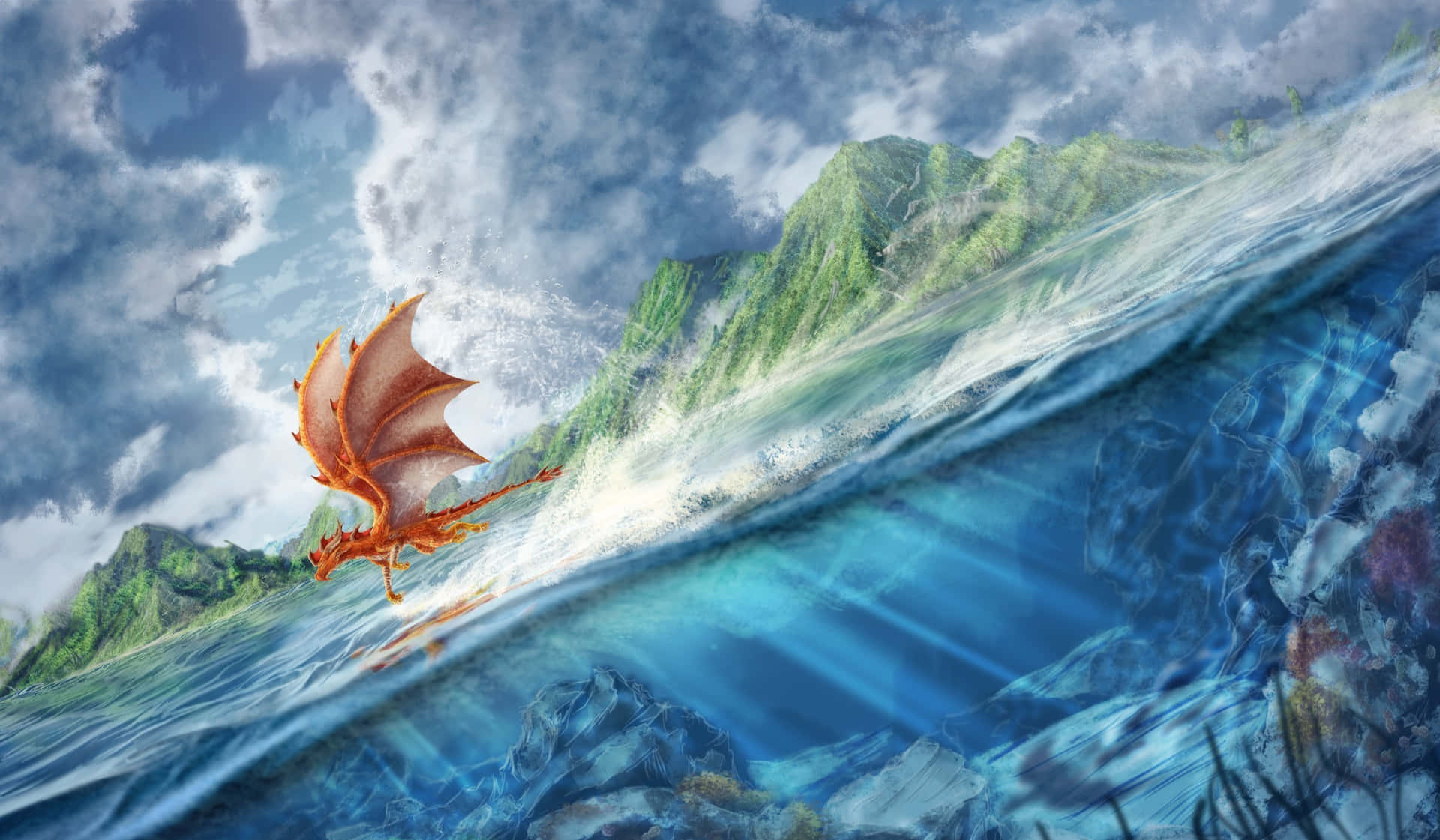 Majestic_ Dragon_ Over_ Crystal_ Waters.jpg Wallpaper