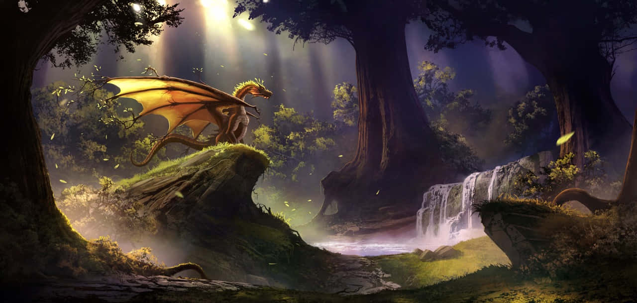 Majestic Dragon Overlooking Fantasy Kingdom Wallpaper