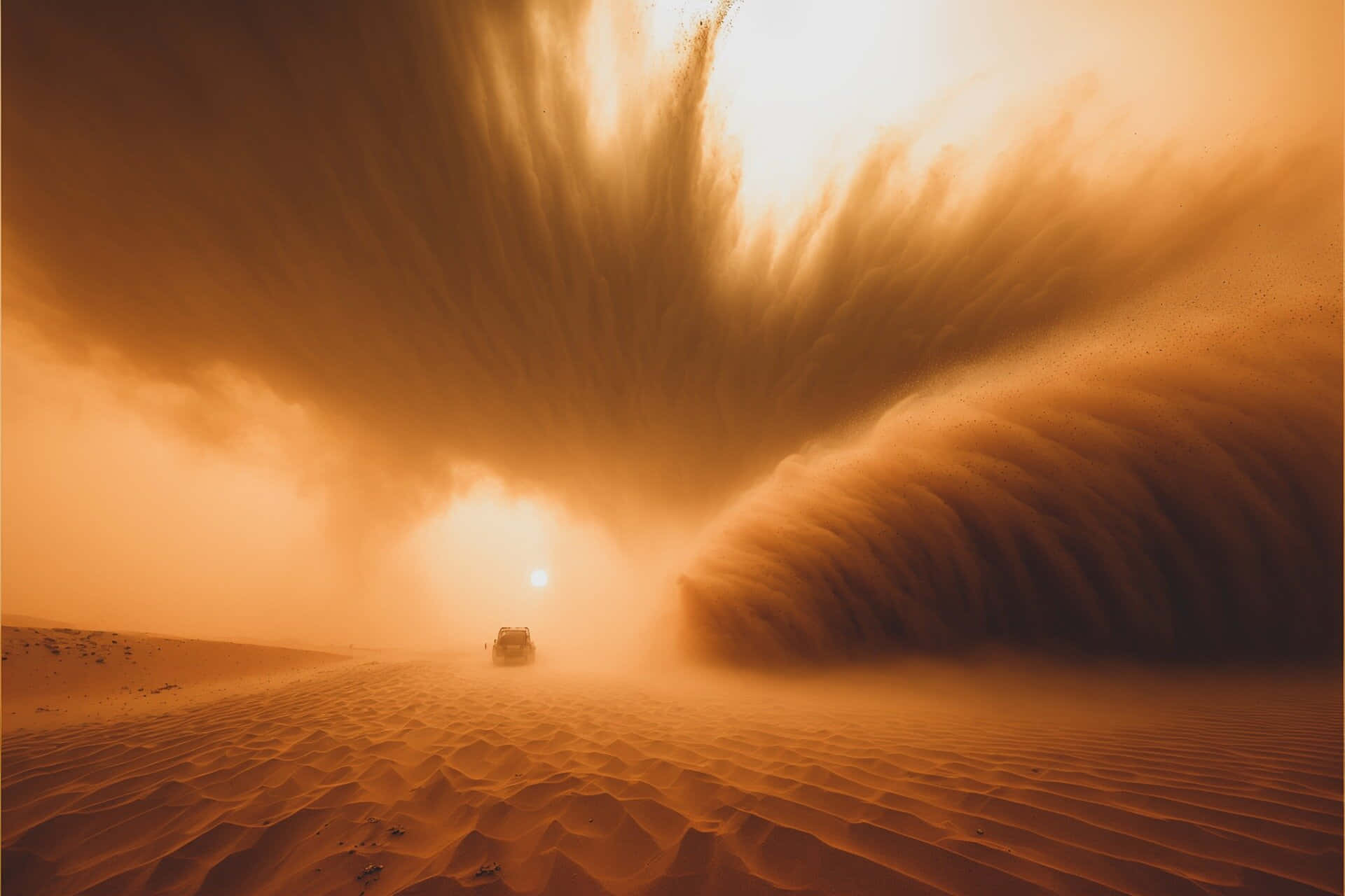 Majestic Dust Storm Desert Sunset Wallpaper