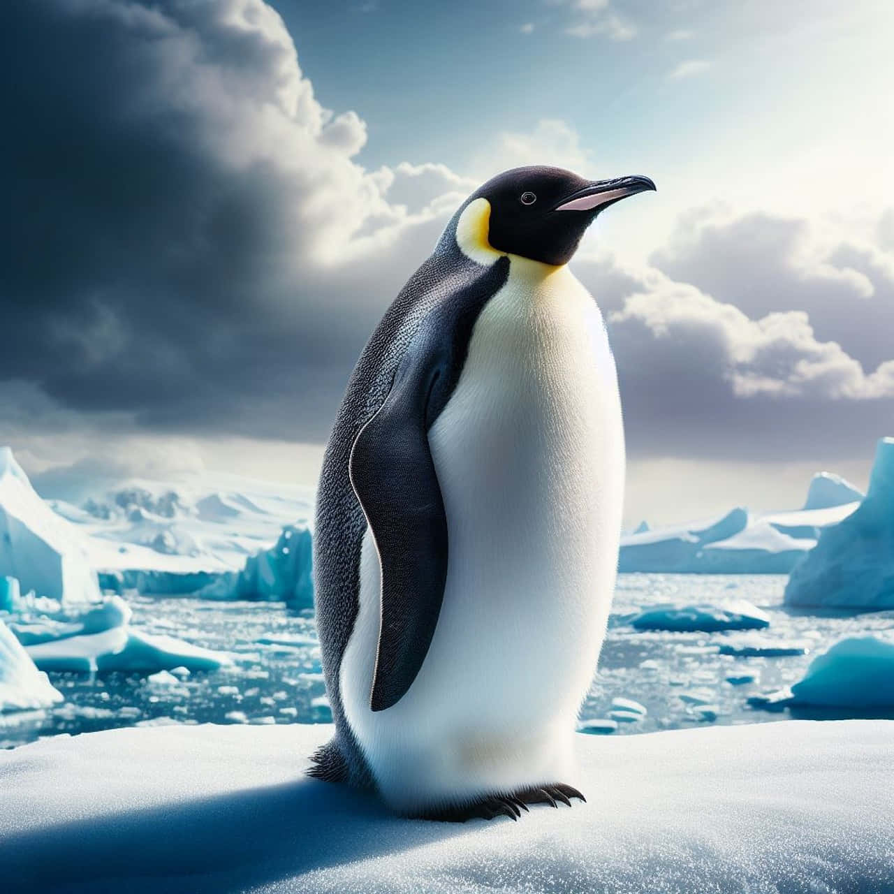 Majestic_ Emperor_ Penguin_ Antarctic_ Iceberg_ Background Wallpaper