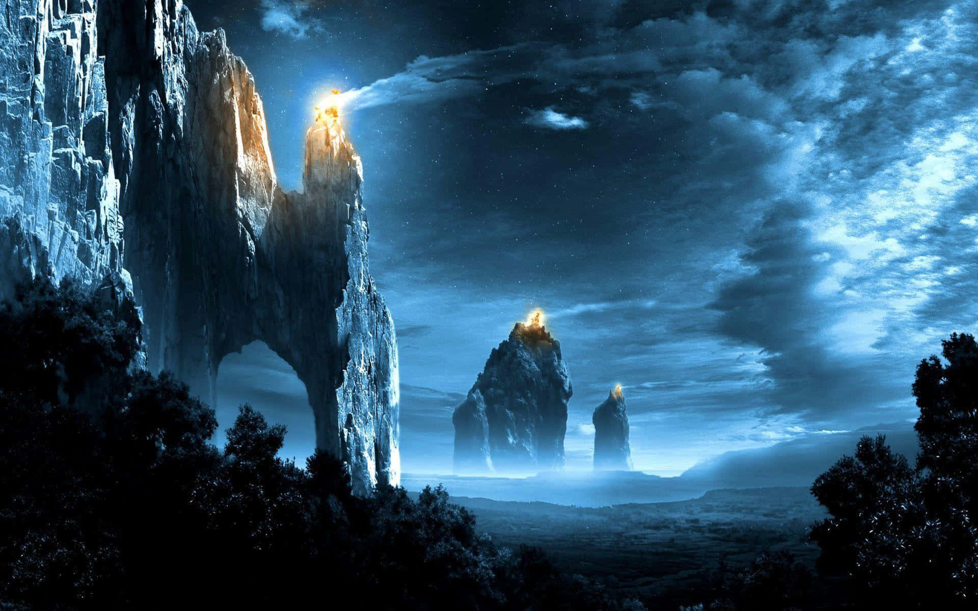 Majestic Fantasy Landscape With Ethereal Sky Wallpaper