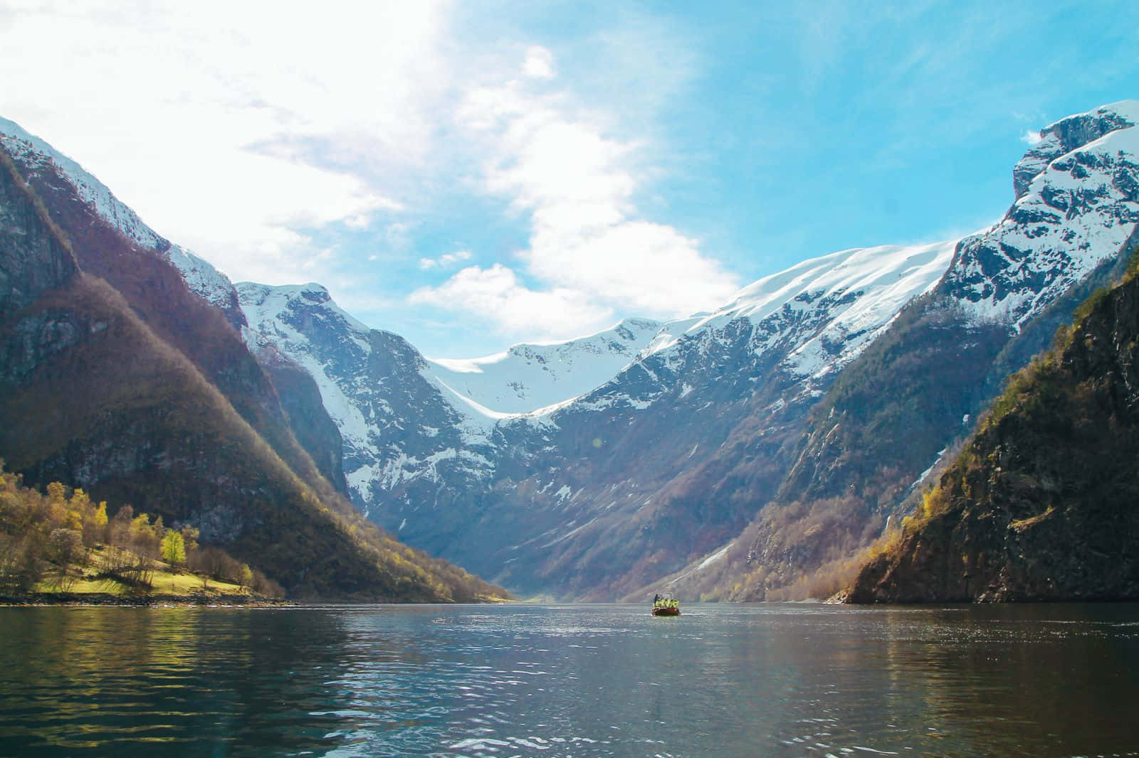 Majestic Fjord Landscape Sunny Day Wallpaper