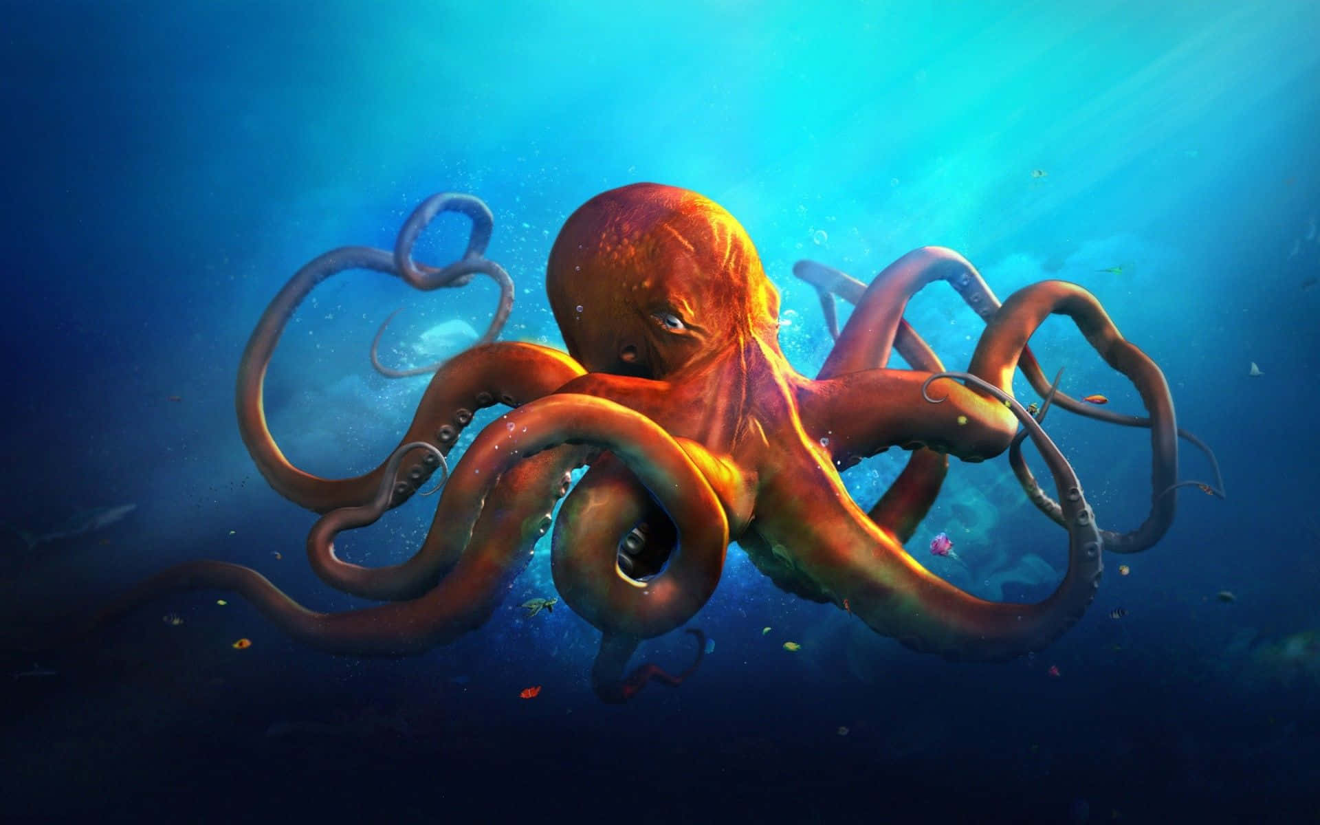 Majestic Giant Pacific Octopus Underwater Wallpaper