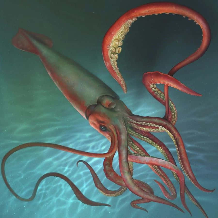Majestic Giant Squid In Deep Blue Sea Wallpaper