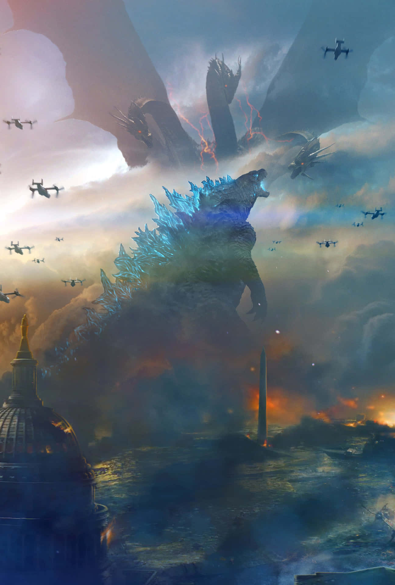 Majestic Godzilla Roaring Amidst City Ruin