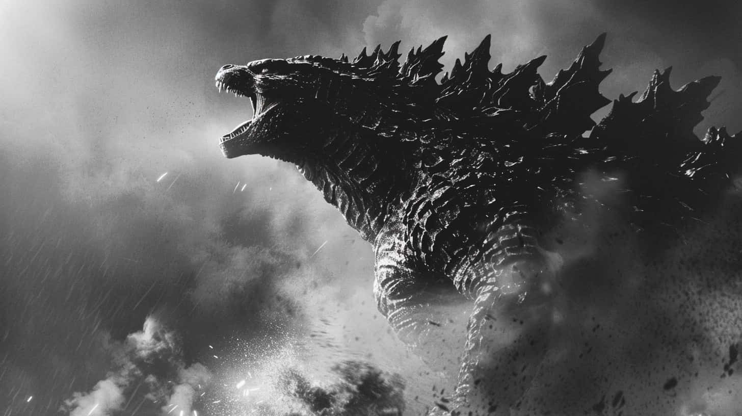 Majestic_ Godzilla_ Roaring_ B W Wallpaper