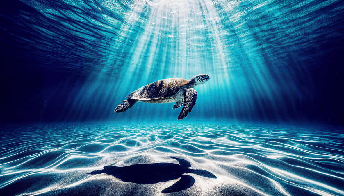 Majestic_ Green_ Sea_ Turtle_ Underwater Wallpaper