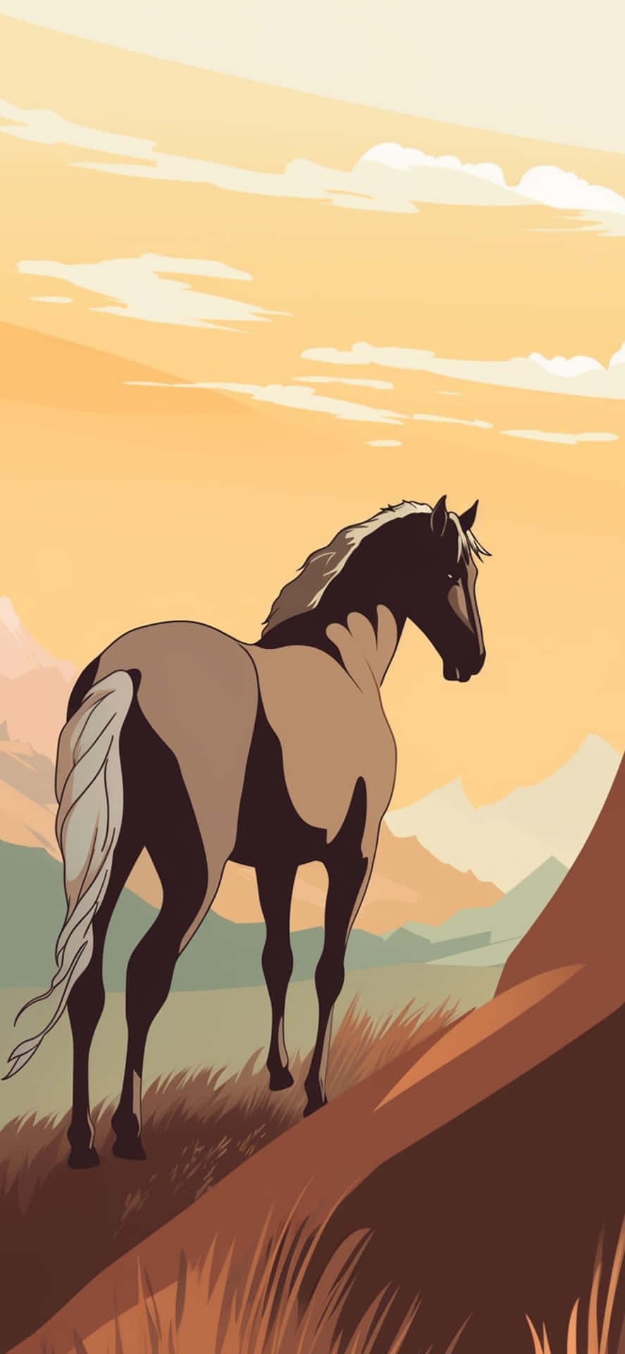 Majestic Horse Sunset Artwork Wallpaper