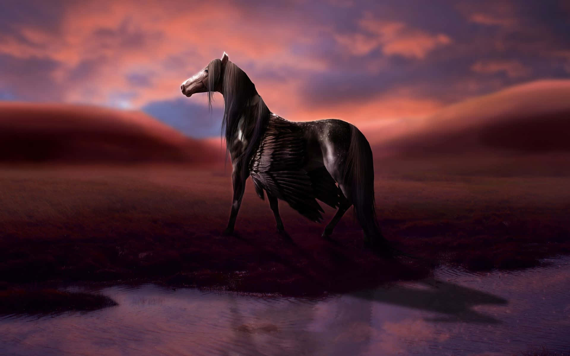 Majestic Horsein Twilight Landscape Wallpaper