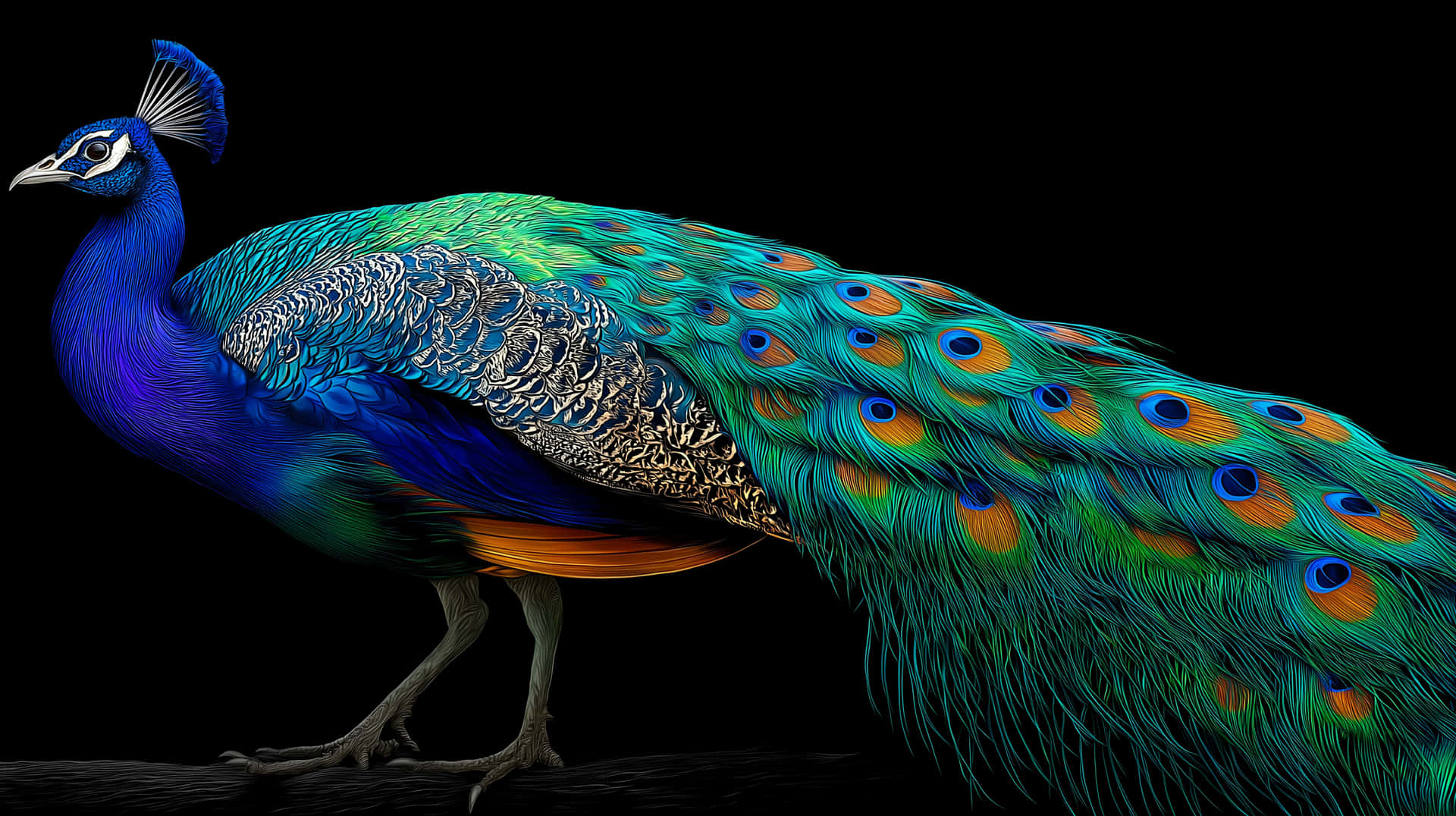 Majestic Hyper-realistic Peacock With Extended Tail Feathers Wallpaper