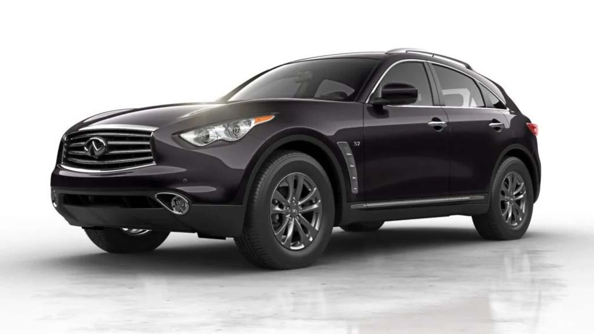 Majestic Infiniti Qx70 Gliding Across The Road Wallpaper