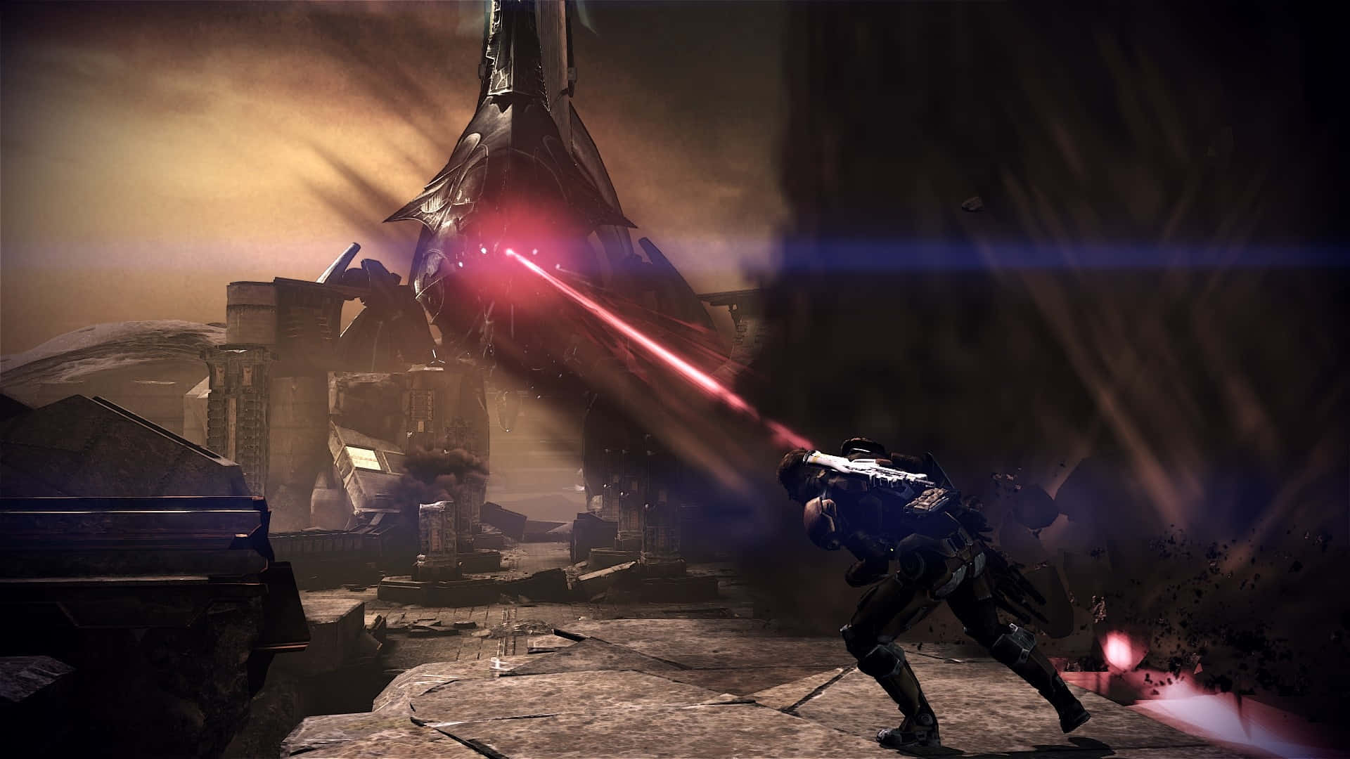 Majestic Mass Effect 3 Reaper In Action Wallpaper